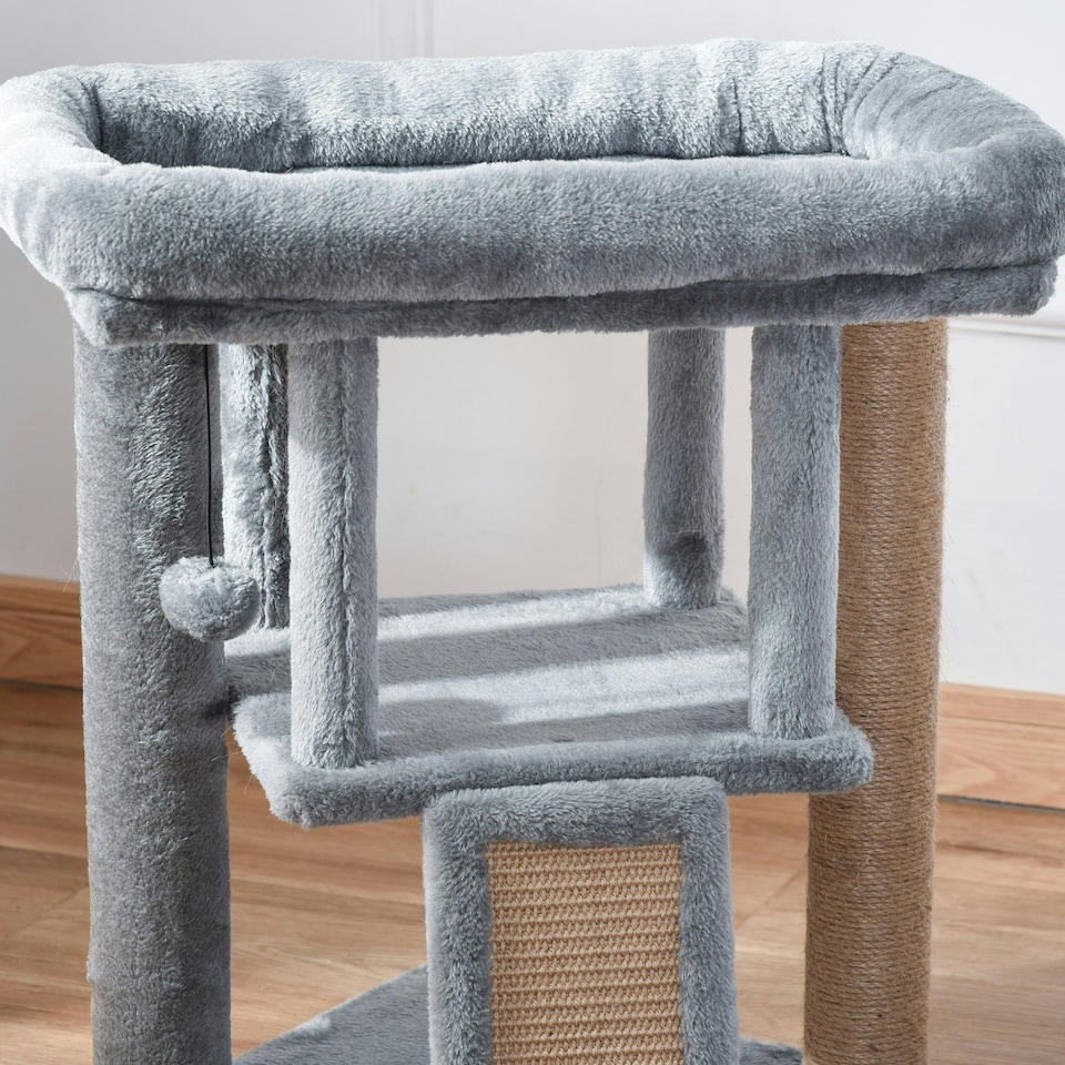 image 1 of PawHut Cat Tree Tower Indoor with Cats Scratching Post Cat House, Grey