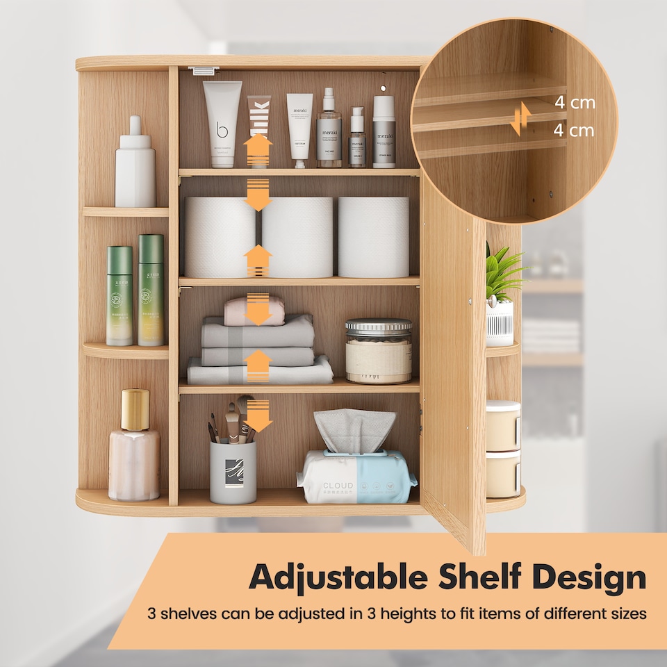 image 1 of COSTWAY Bathroom Cabinet Wall-mounted Storage Cabinet-Natural