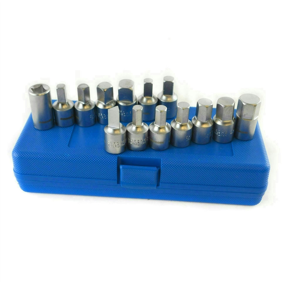 image 1 of Drain Plug Sump Key Set Oil Change 3/8" Drive 14pc Gearbox Axle Engine Repair