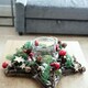image 4 of Star Shape Wooden Candle Holder Tabletop Centrepiece Christmas Decorated with Red/Silver Baubles, Berries and Cones