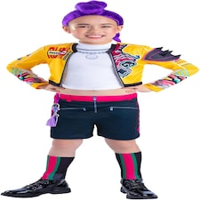 Rubie's Official Netflix K-Pop Demon Hunters Deluxe Rumi Costume | Yellow Cropped Jacket Attached To Top, Shorts & Striped Knee-High Leg Sleeves w/ Charm Accessory| Girls Fancy Dress | Officially Licensed Halloween Costume | Kids Sizes