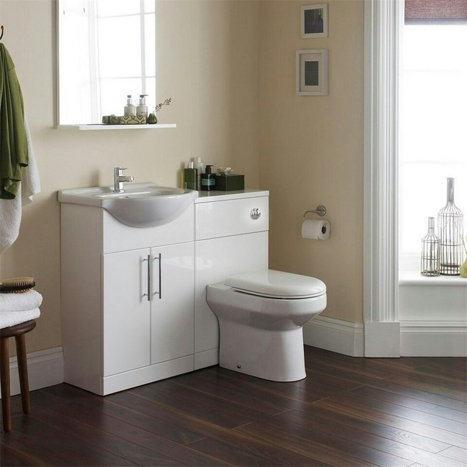 image 1 of Bathroom Cube 410mm Cloakroom Vanity Unit with Basin - Gloss White - (Impact) - Brassware Not Included | White | White | 1