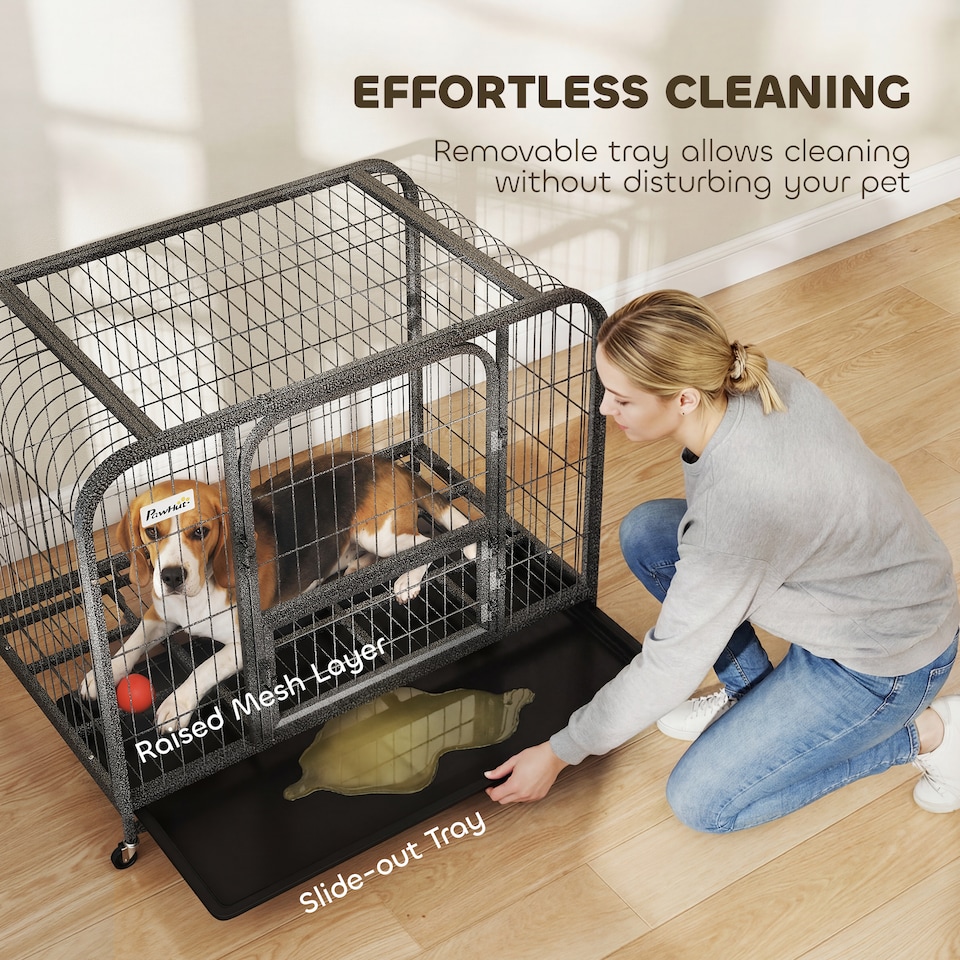image 1 of PawHut Heavy Duty Dog Crate, Large Dog Cage with Wheels and Tray