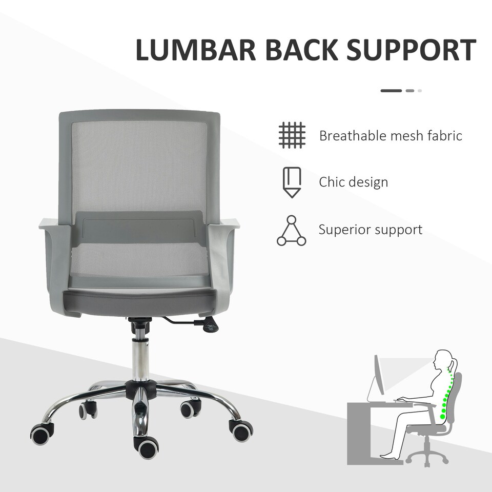image 1 of Vinsetto Mesh Office Chair Desk Chair w/ Swivel Seat Adjustable Height Grey