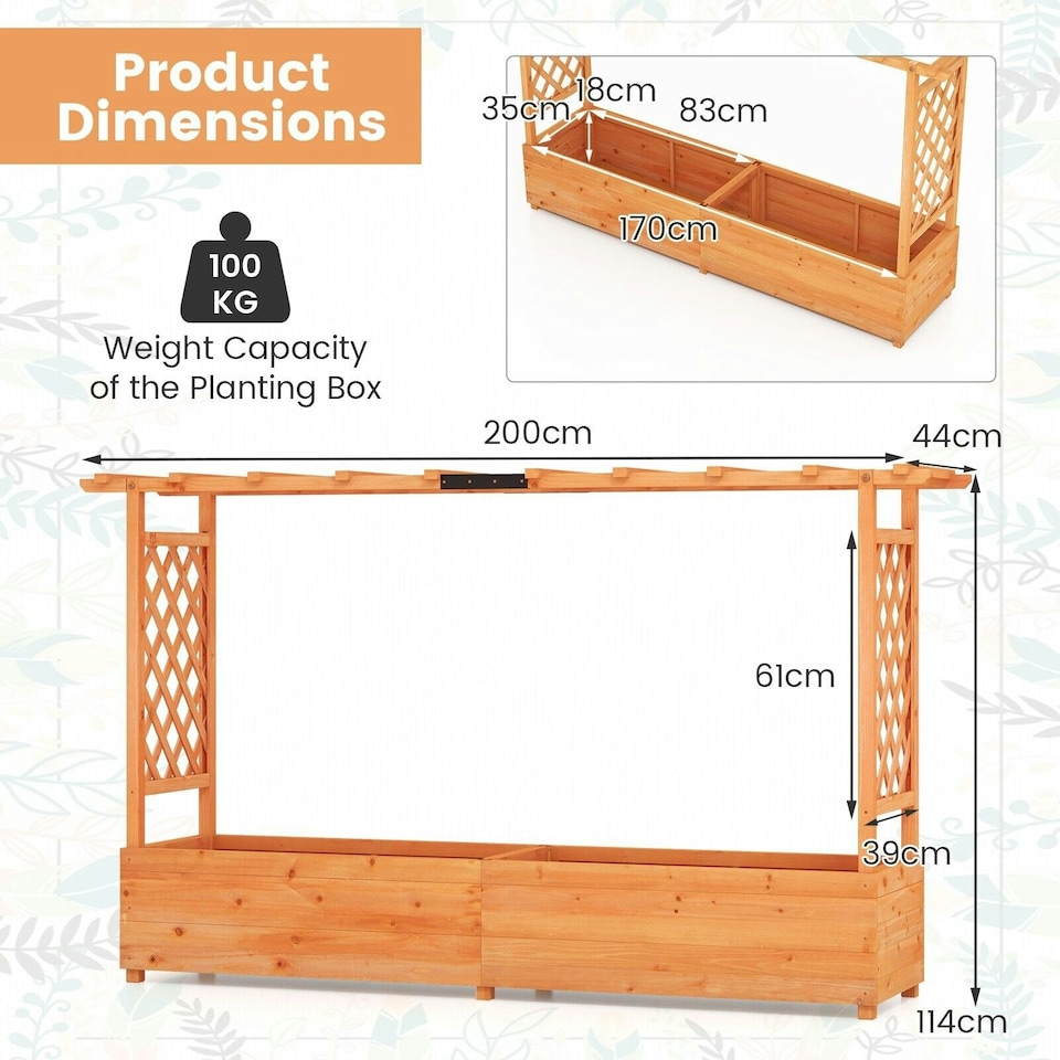 image 1 of COSTWAY Raised Garden Bed Planter Box w/2-Sided Trellis Orange