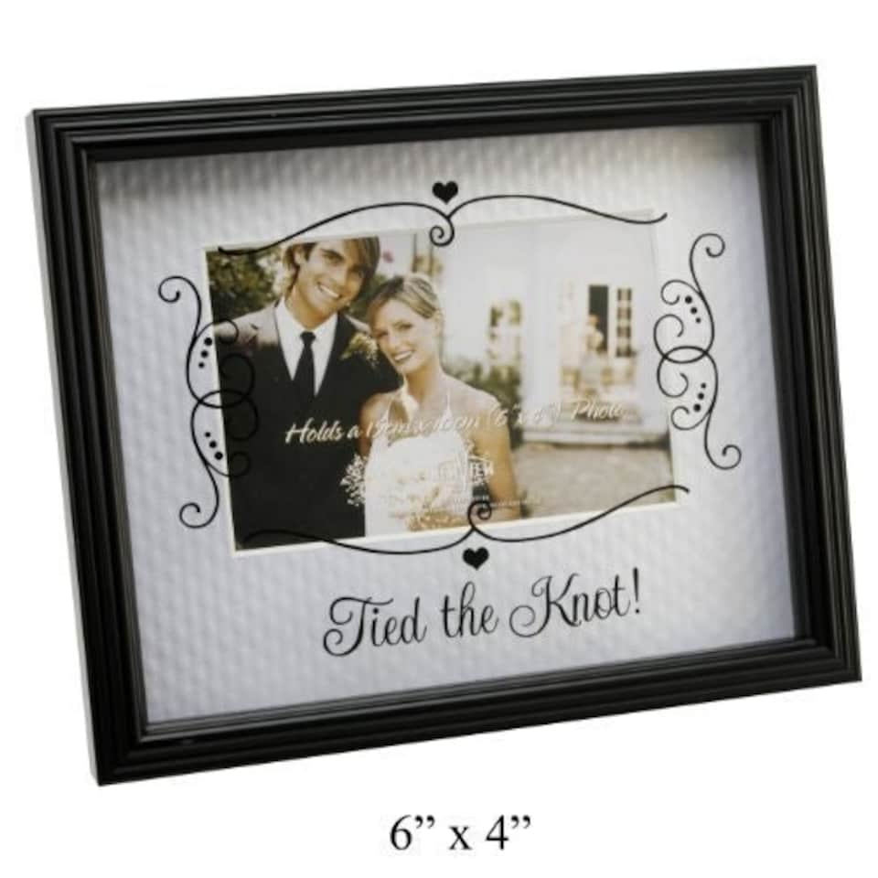 image 1 of Wedding Bride & Groom Glass Printed Picture Photo Frame "Tied the Knot"