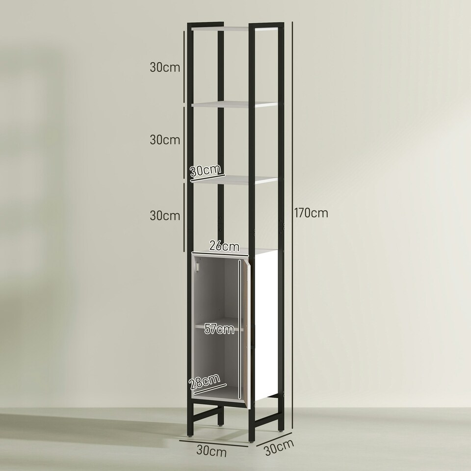 image 1 of HOMCOM Tall Bathroom Storage Cabinet with 3 Shelves, 30 x 30 x 170 cm, White