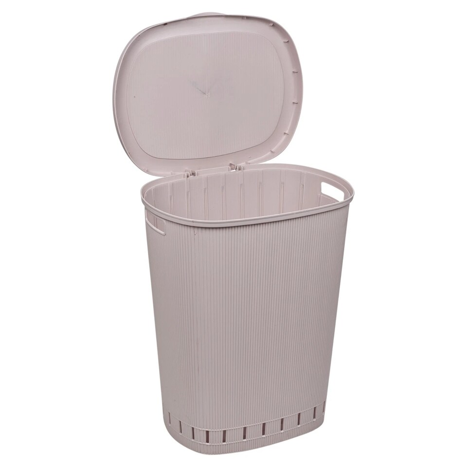 image 1 of 65L Laundry Basket Dirty Washing Clothes Linen Bin Basket with Line Design & Lid | Pink | Pink Powder