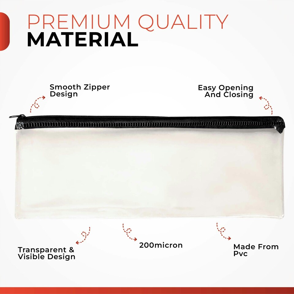 image 1 of Pack of 48 Janrax 13x5" Black Zip Clear Exam Pencil Case