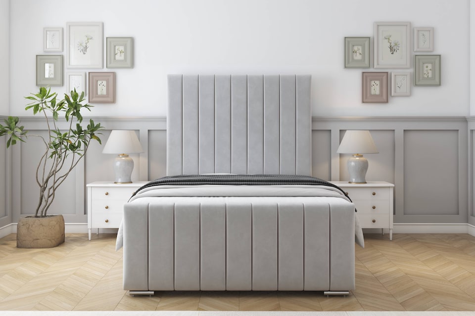 image 1 of Sloomy California Silver Plush Bed Frame With Mattress With 50" Upholstered Headboard 2'6 Small Single