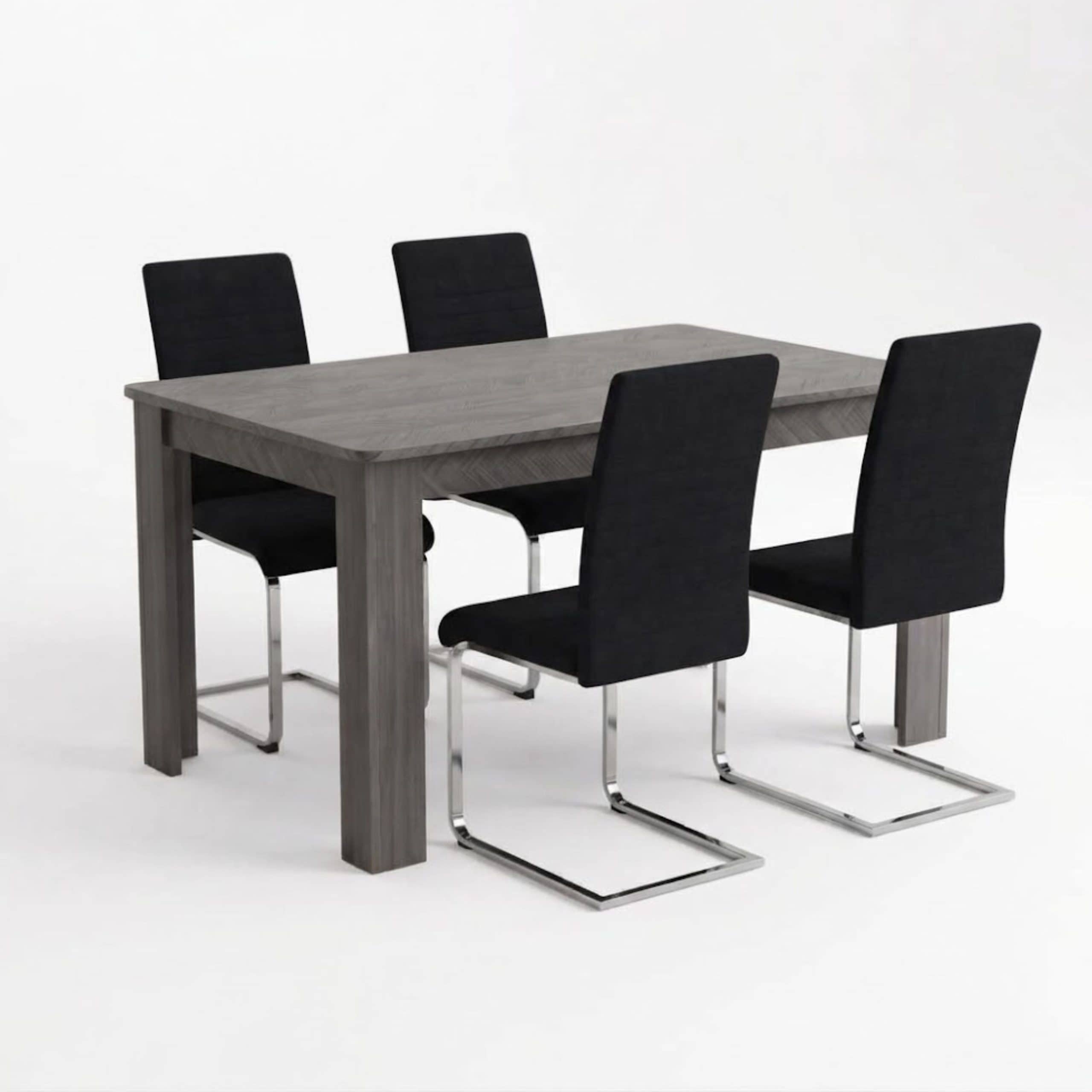 Black High Back Velvet Dining Chairs with Chrome Legs and Arrow Charcoal Table 4 Seater Set