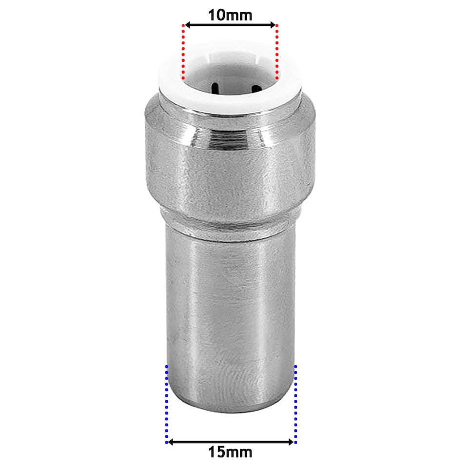 image 1 of SPARES2GO Radiator Valve 15mm x 10mm Pushfit Chrome Speed Fit Reducing Straight Compression Stem (Pack of 2)