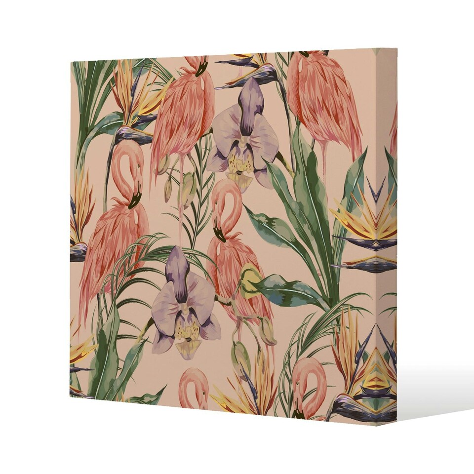 image 1 of Tropical Flamingo (Canvas Print) 77 x 77 x 4cm