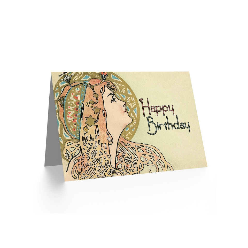 image 1 of Alphonse Mucha Portrait Art Nouveau For Her Birthday Card