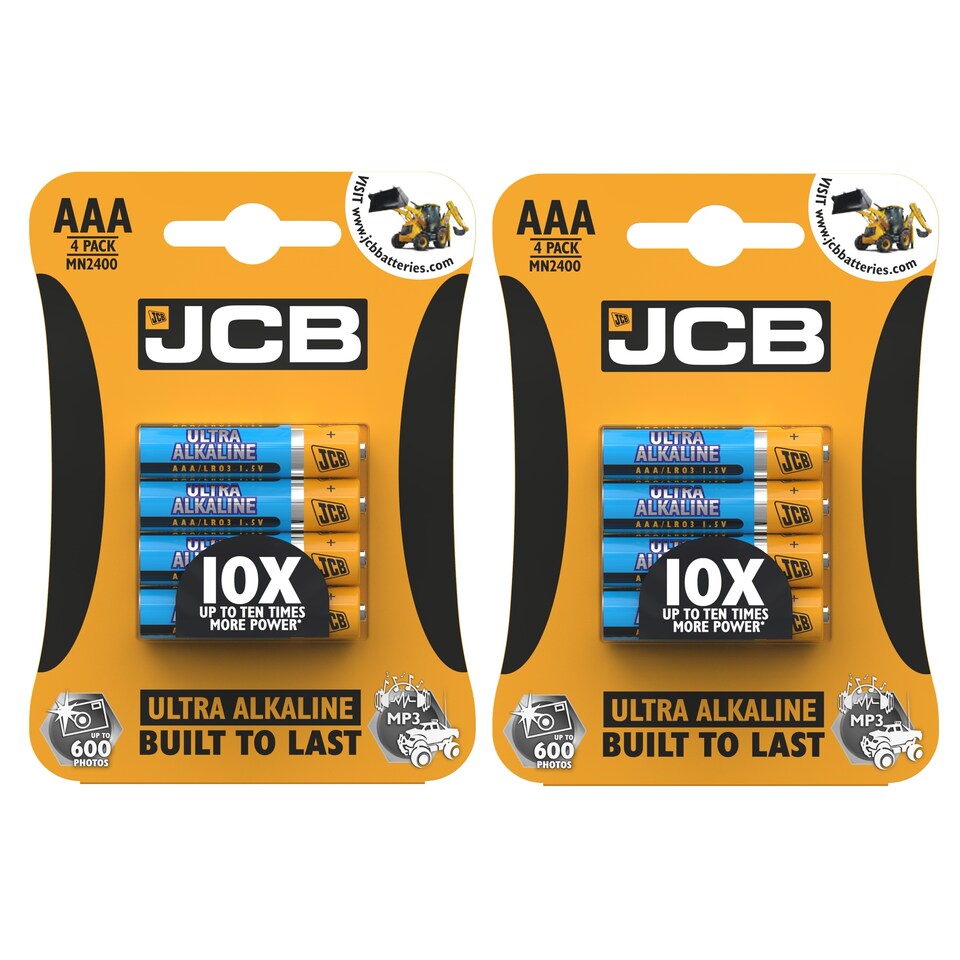 2x JCB AAA Ultra Alkaline Batteries - Pack of 4 | Multi | AAA | 4