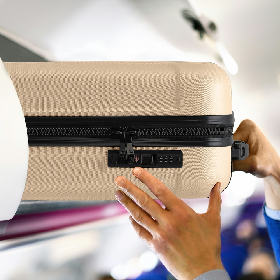 image 1 of Flight Knight Premium Lightweight Suitcase - Built-in Side Lock - 8 Spinner Wheels - ABS Hard Shell Carry On Or Check in Luggage - 100 Airlines Approved Cream | Champagne | Large