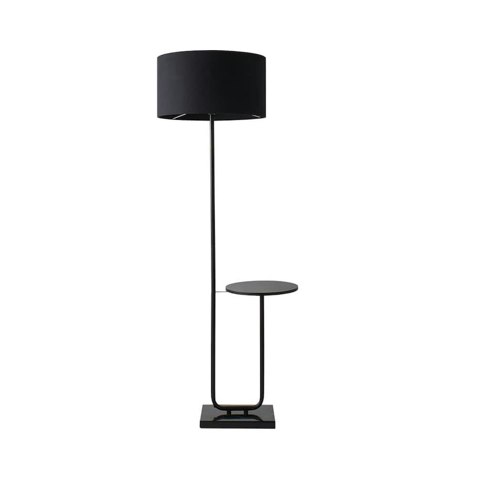 image 1 of ValueLights Large Matt Black Curved Stem Marble Floor Lamp Coffee Table Light - Black Shade + LED Bulb | Black