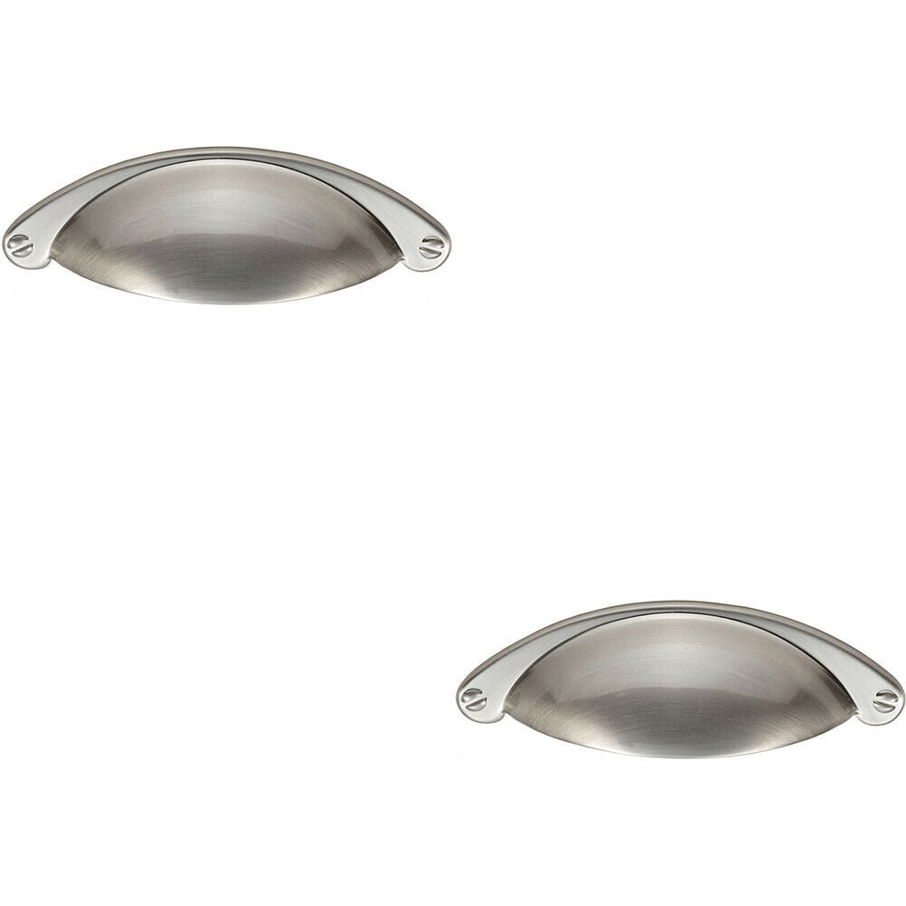 Loops 2x Traditional Cup Pull Handle 104 x 26mm 64mm Fixing Centres Satin Nickel in Metallics