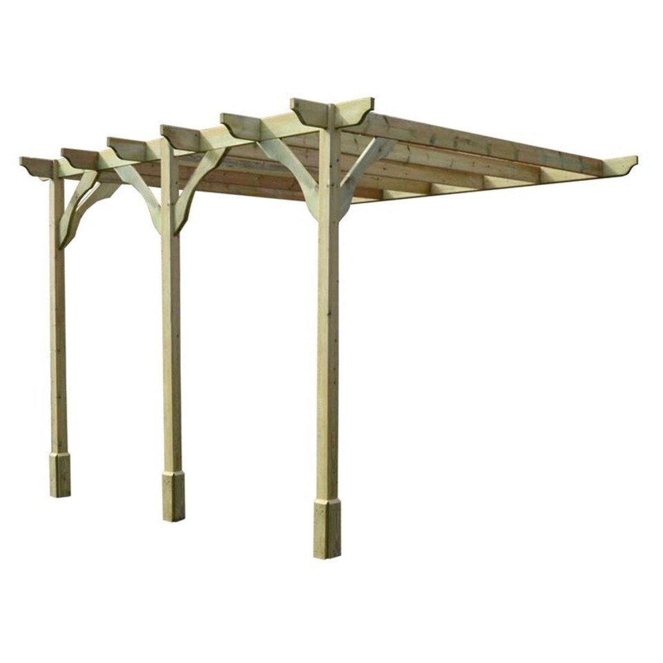image 1 of Wall Mounted Premium Pergola 3 Posts - Wood - L300 x W660 x H270 cm - Light Green