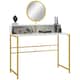 image 1 of HOMCOM Modern Dressing Table with Round Mirror, Vanity Makeup Desk with Open Storage, Faux Marble Texture and Steel Frame for Bedroom, White