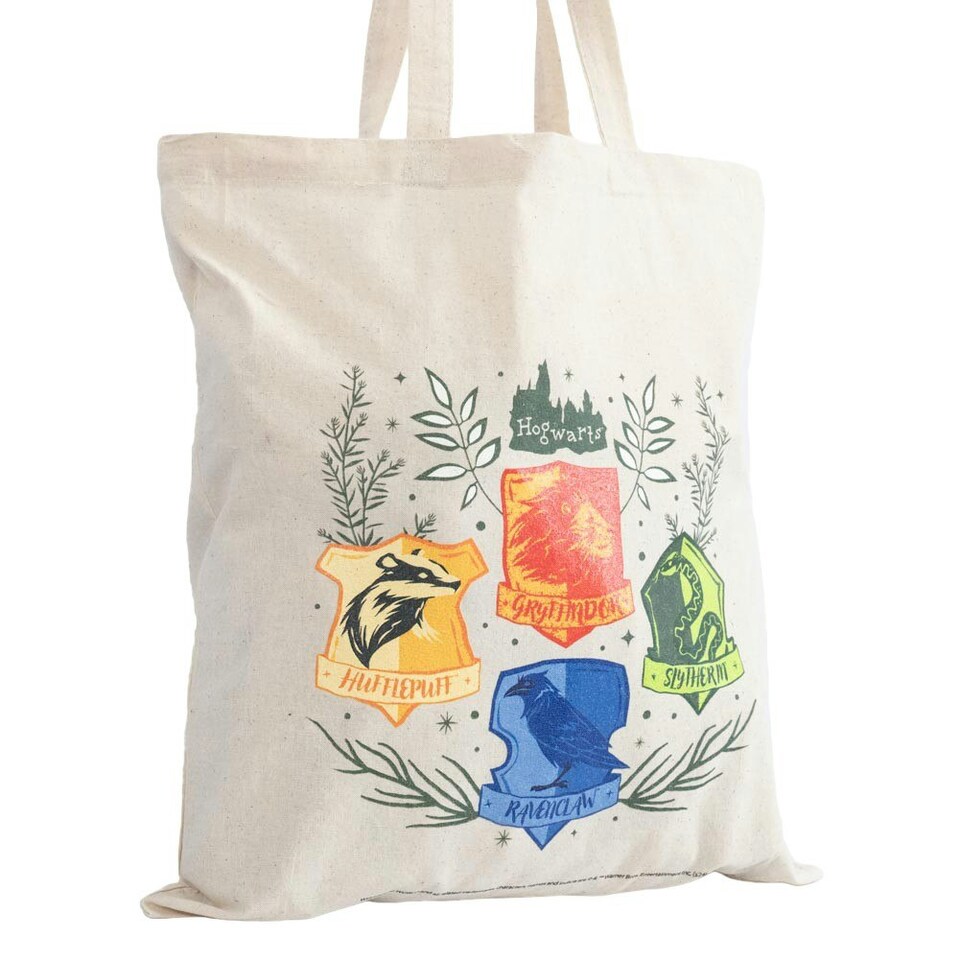image 1 of Harry Potter Herbology Crests Canvas Tote Bag - Cream/Multicoloured - One Size Cream