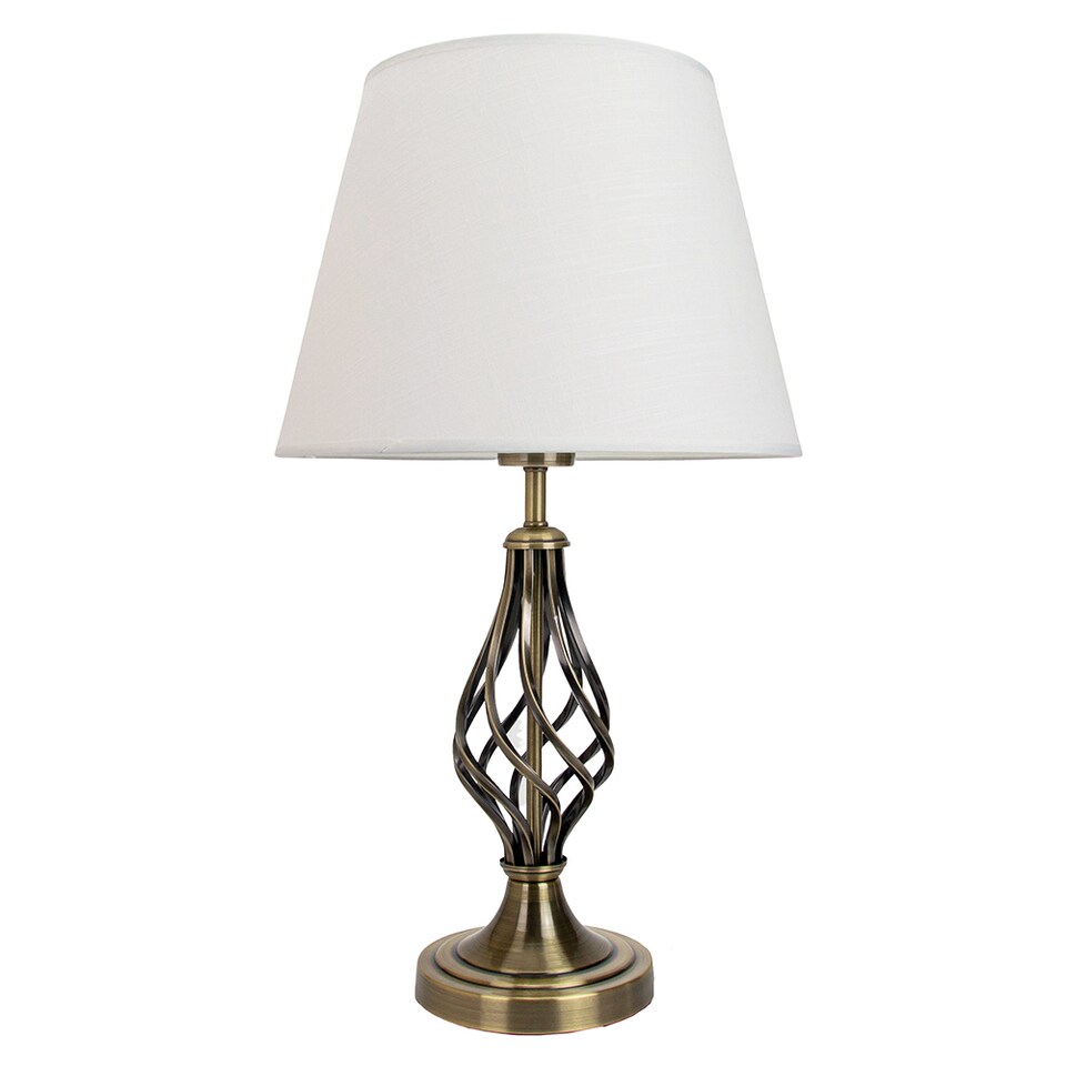 image 1 of Traditional Antique Brass Table Lamp with Barley Twist Base and Linen Shade | Gold