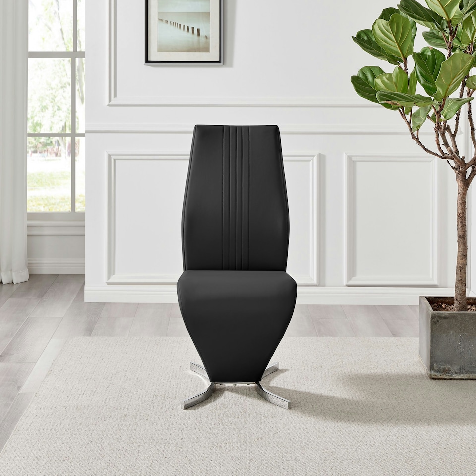 image 1 of Furniturebox 2x Willow Black Faux Leather Chrome 'Z' Dining Chairs