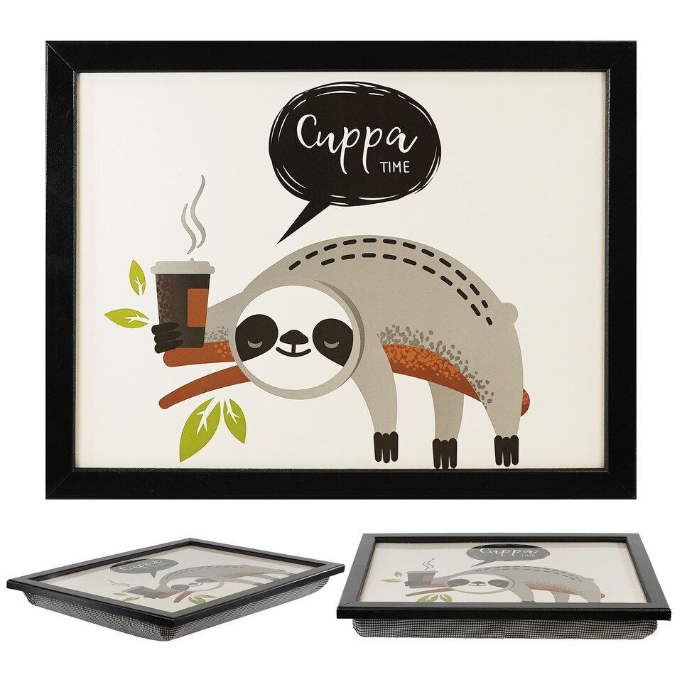 image 1 of GEEZY Sloth Design Wooden Lap Serving Tray with Bean Bag Cushion 44x34cm
