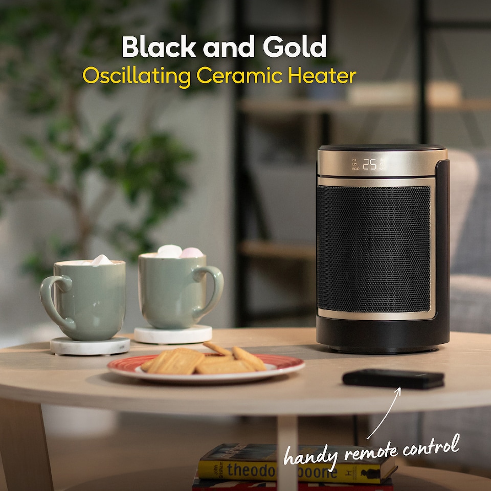 image 1 of Russell Hobbs RHCH2002G Space Heater in Black & Gold Round 1500W Portable Electric Heater