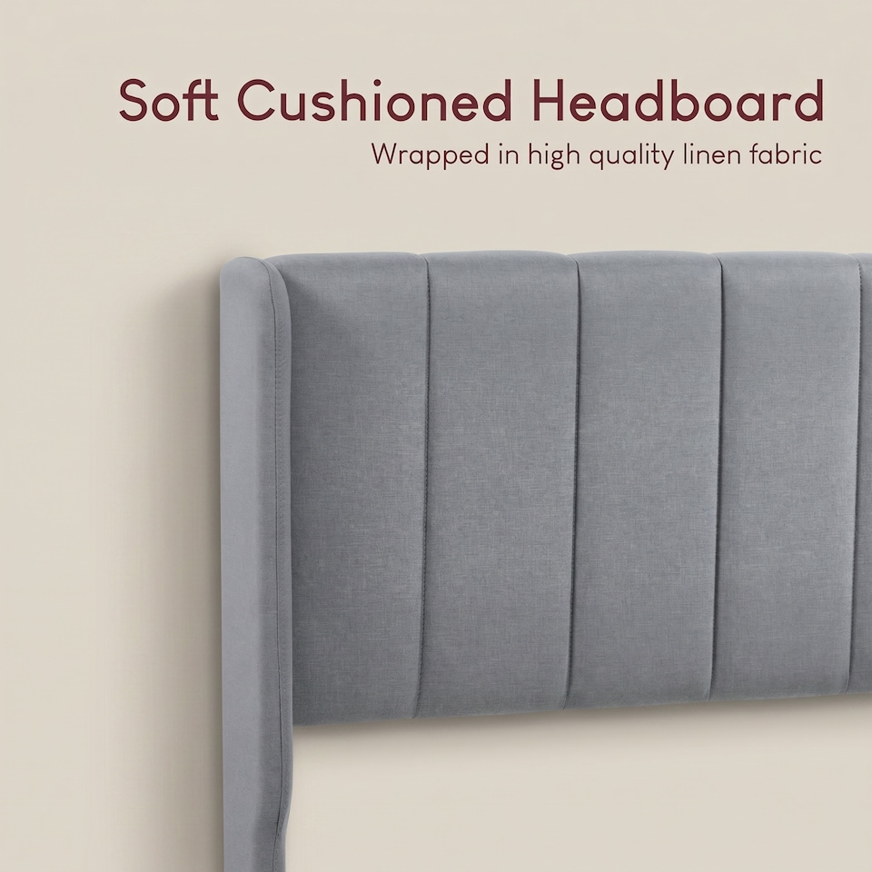 image 1 of Vida Designs Vianna Light Grey Linen Fabric Bed Frame with Headboard - Double