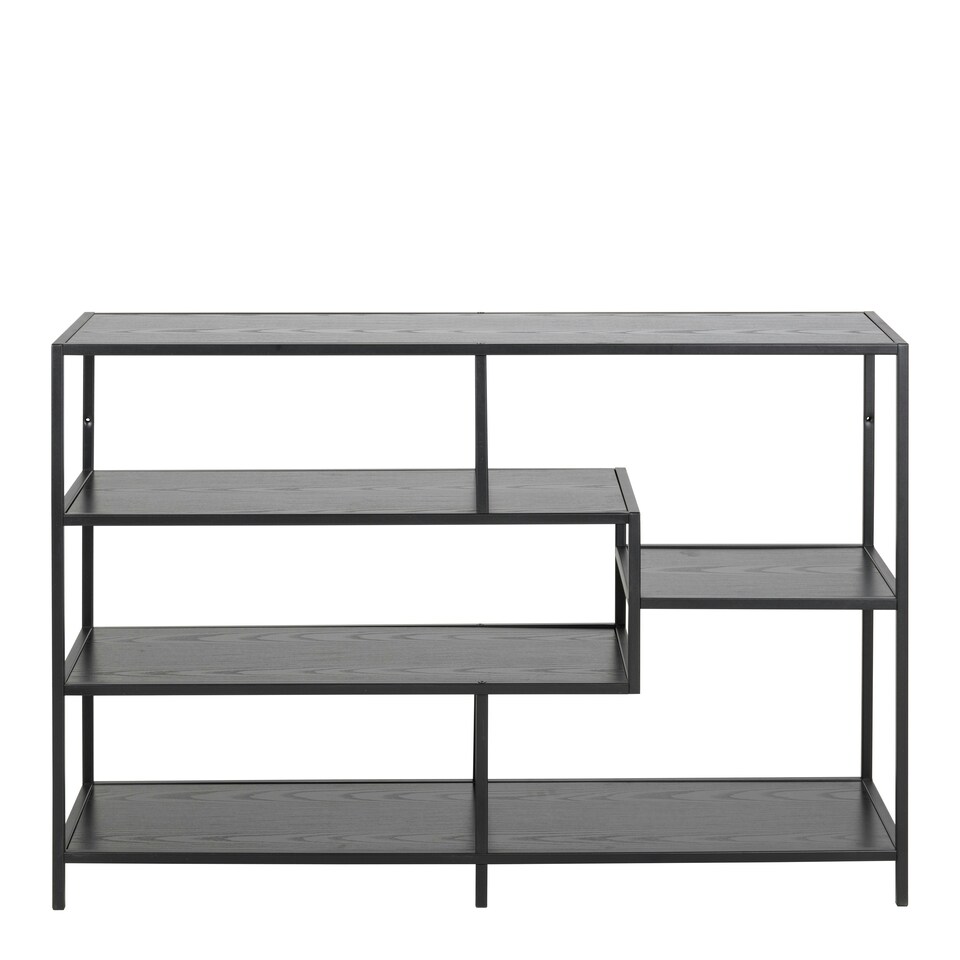 image 1 of Seaford Wide Black Metal Bookcase with 4 Black Oak Shelves
