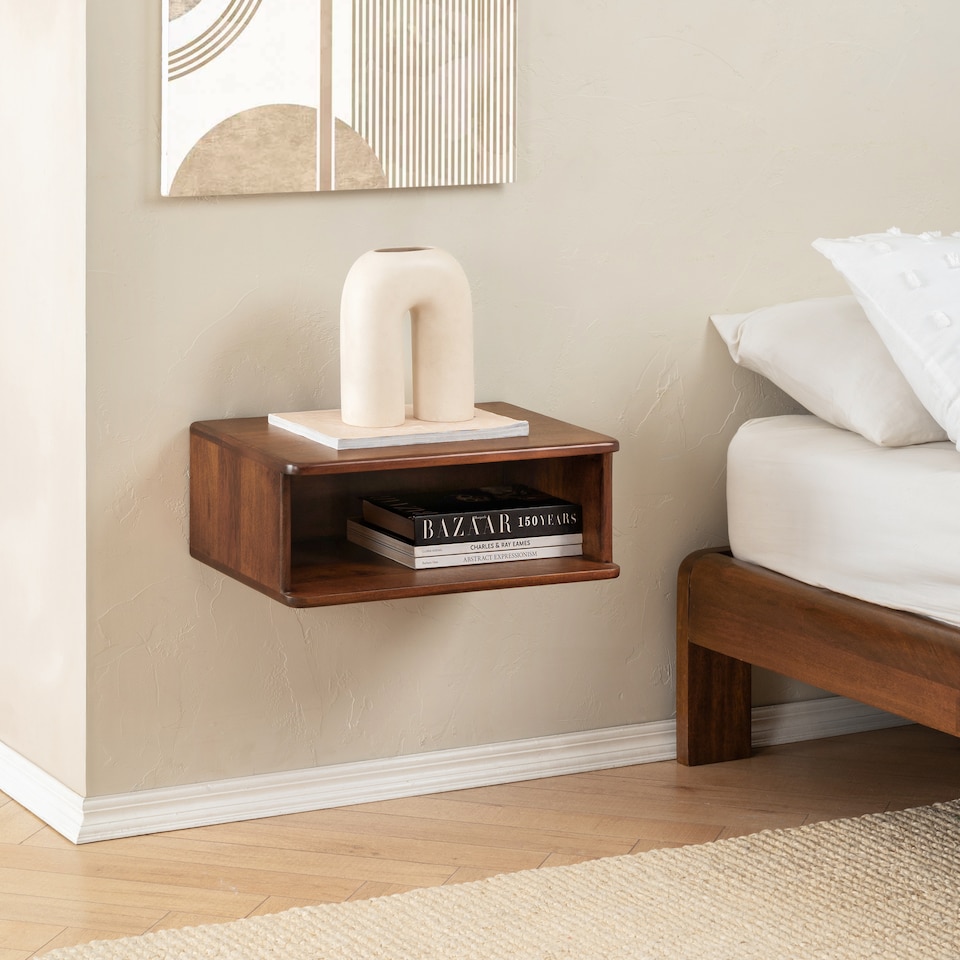 image 1 of Solie Floating Solid Wood Nightstand with Open Shelf