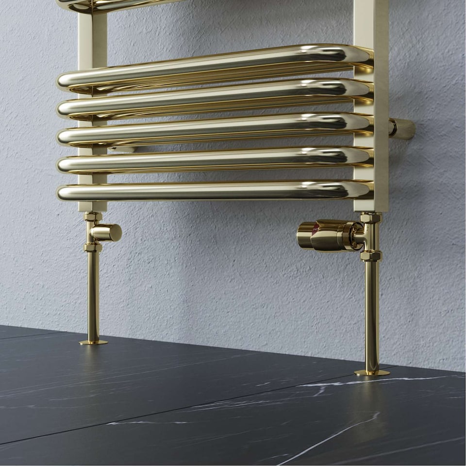 image 1 of Stirling Bold - Polished Brass Thermostatic Radiator Valve & Lockshield Straight 15mm