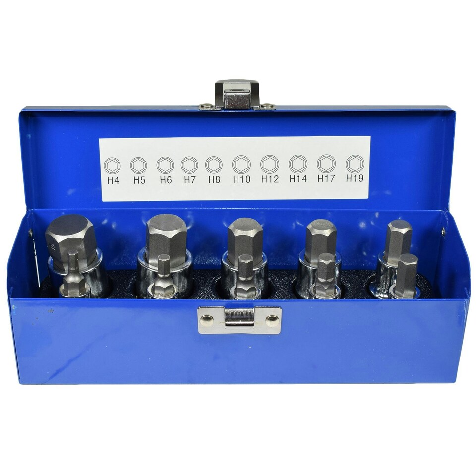 image 1 of Shallow And Deep 1/2" Allen Hex Key Sockets Metric Sizes 4mm - 19mm 18pc