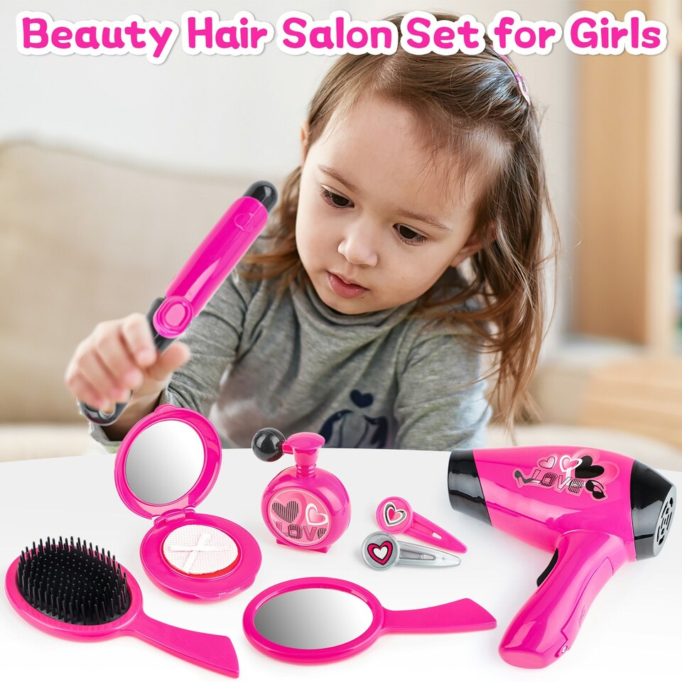 image 1 of Hairdressing & Vanity Beauty Set for Kids – Portable Role Play Styling Kit with Fashion Handbag