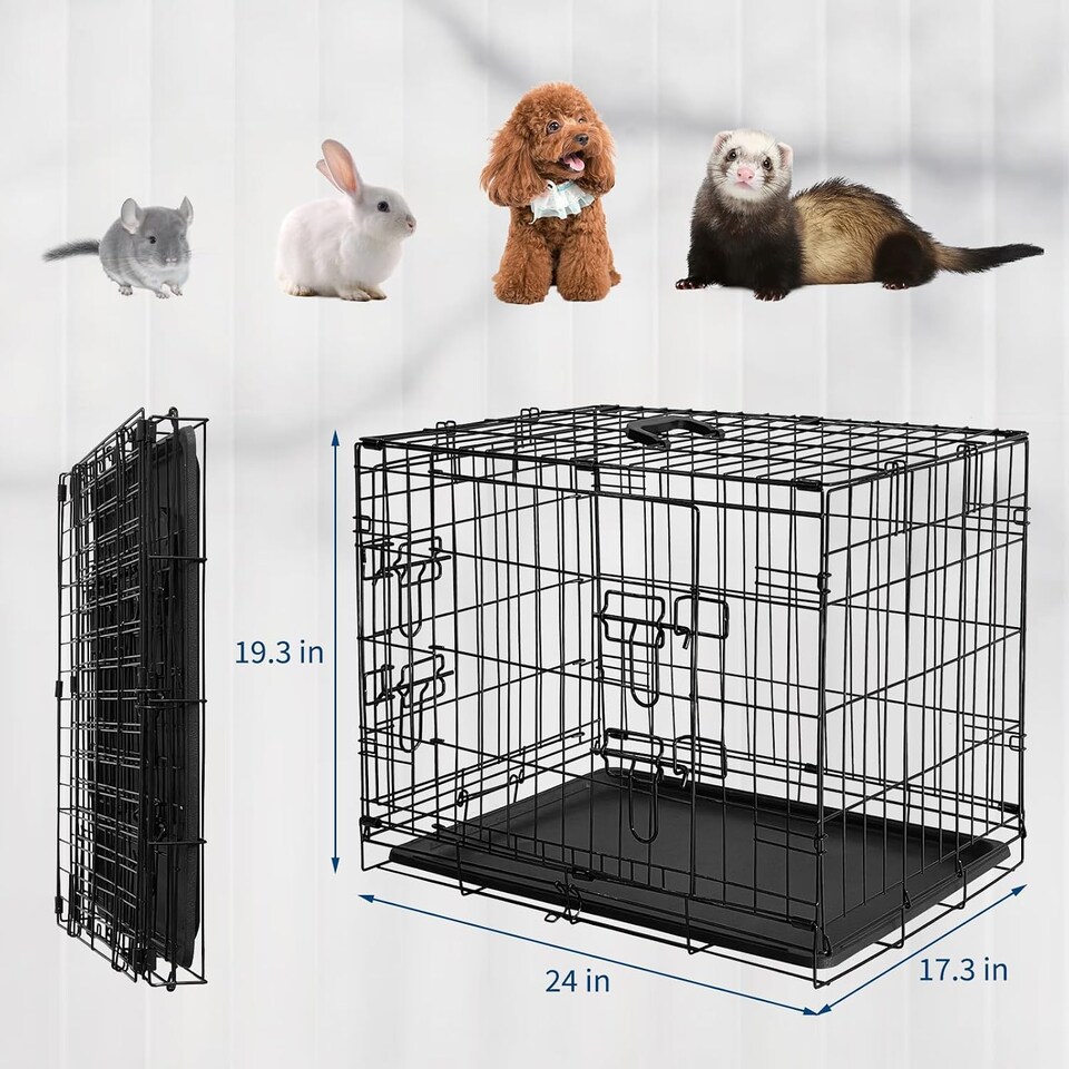 image 1 of London Boutique Folding Rabbit Cage, Portable Small Pet Carrier with Slide Out Tray, 66 x 44 x 49 cm