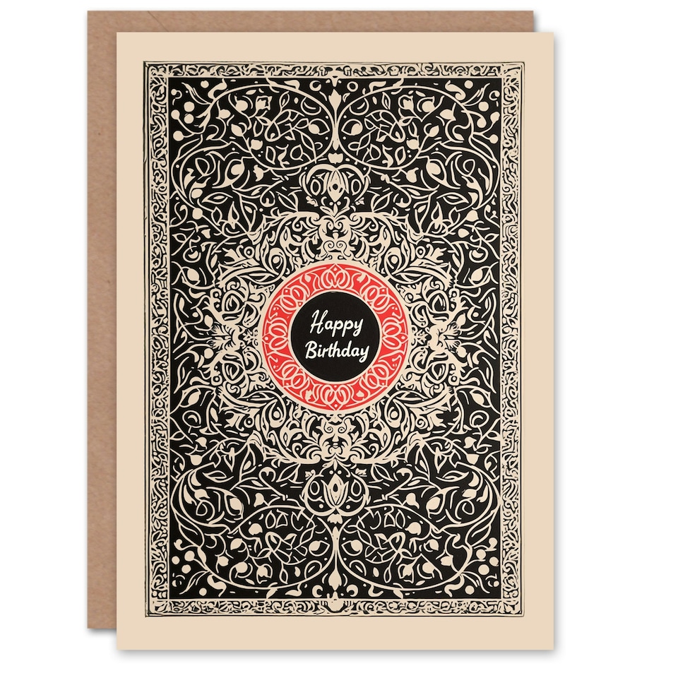 image 1 of Red Floral Arabesque Pattern Man Him Birthday Card
