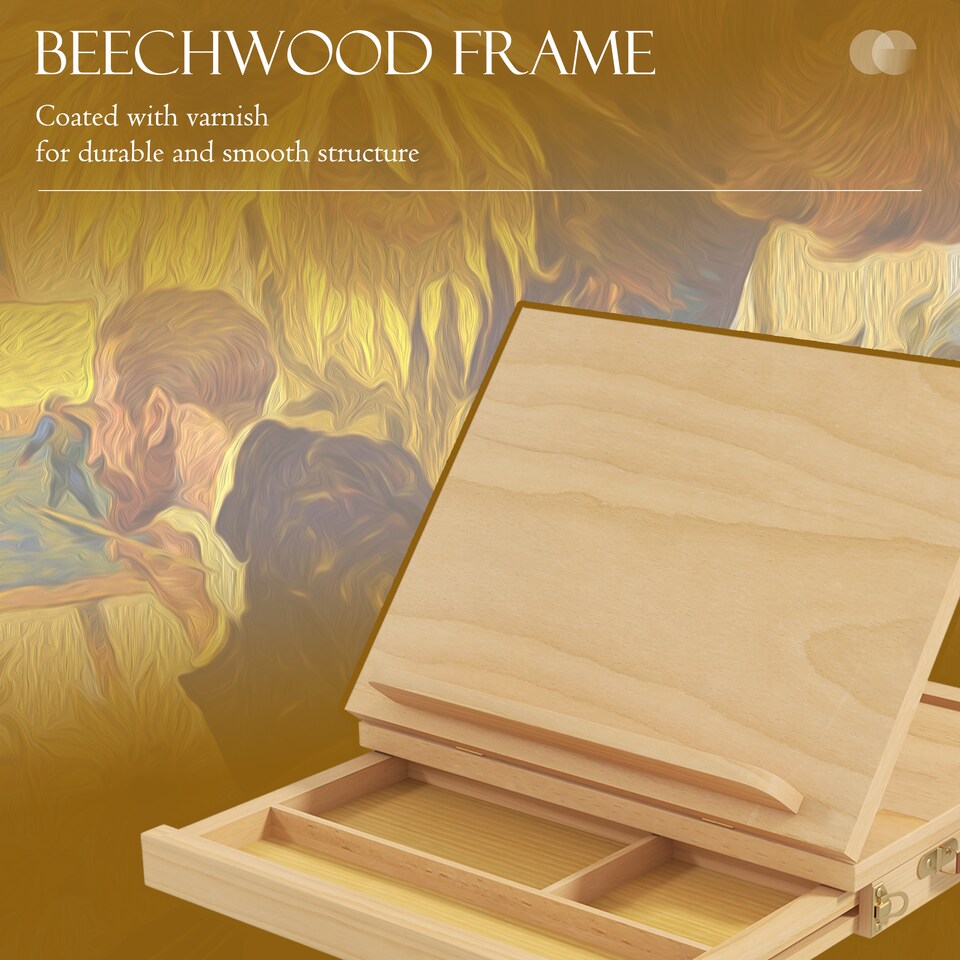 image 1 of Vinsetto Wooden Table Easel Box, Adjustable Beechwood Table Box Easel with Storage Drawer, Portable Folding Artist Drawing & Sketching Board for Adults, Beginners, Artists Painting | Brown