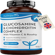 Nutravita Glucosamine and Chondroitin High Strength - 6-in-1 Complex with Added Vitamin C, Turmeric, Ginger & Rosehip - Made in The UK - 180 Capsules