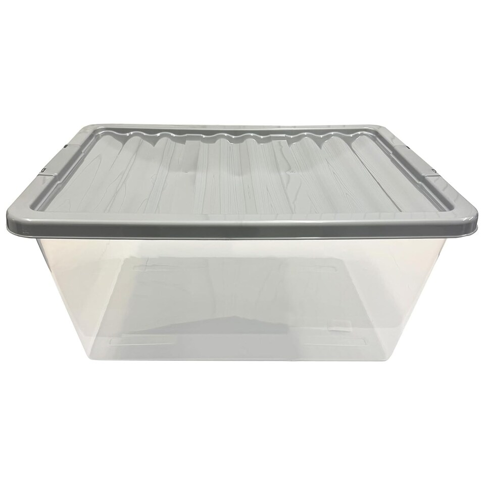 image 1 of 3 x 62L Stackable Clear Plastic Storage Boxes With Silver Lids