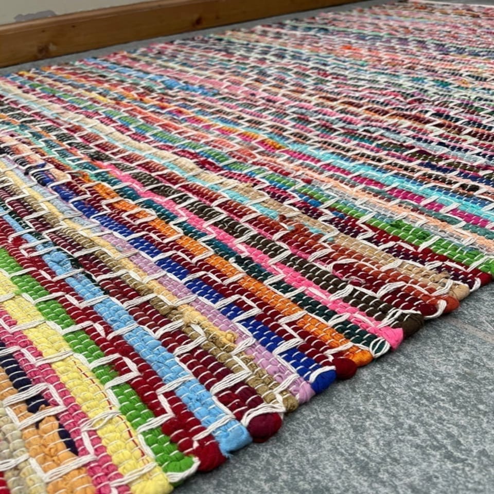 image 1 of KADAM Geometric Rainbow Rug Stitch Reversible - L60 x W210 - Multicolour Multi