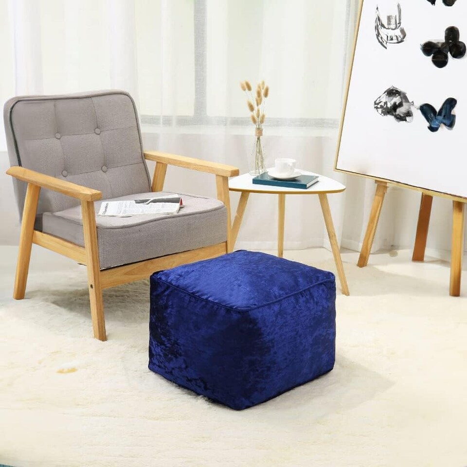 image 1 of Blue Crushed Velvet Bean Bag Pouffe Foot Rest