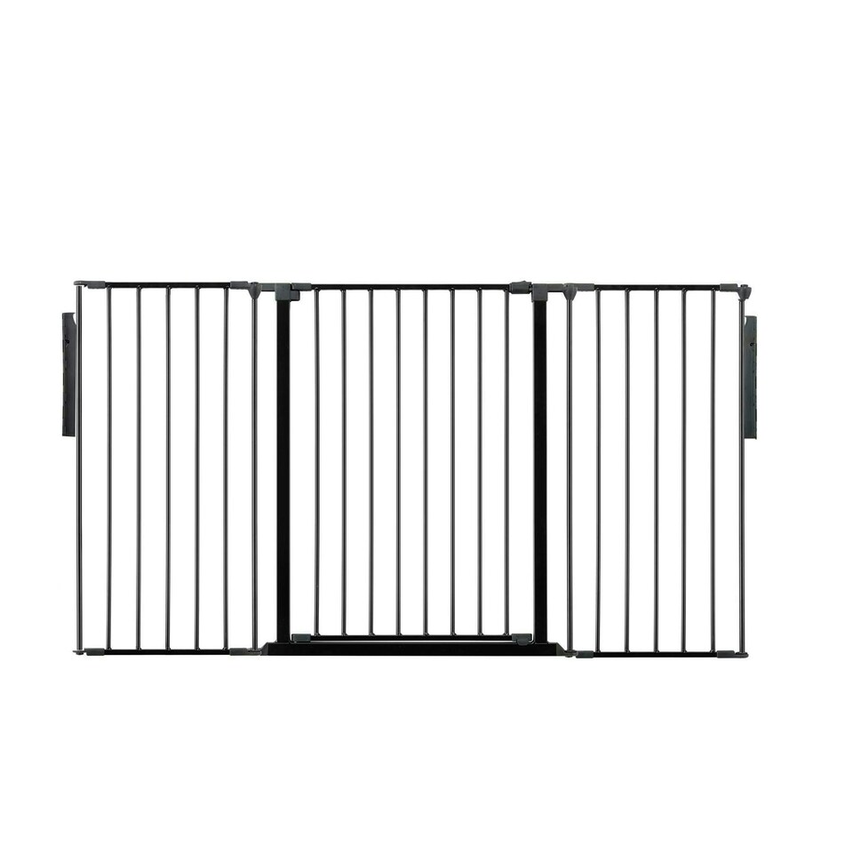 image 1 of Safetots Premium Extra Tall Room Divider, up to 174cm Wide, Black, 105cm Tall, Multi Panel Flexible Room Barrier, Room Divider with Door for Baby Black