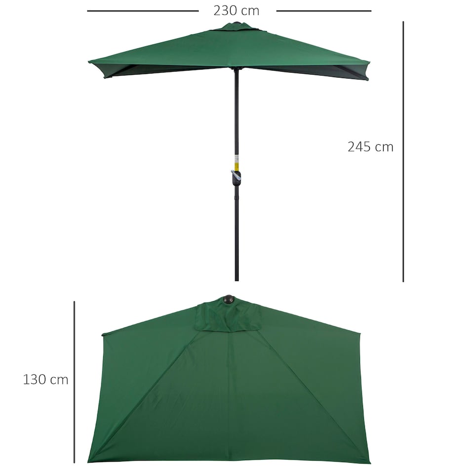 image 1 of Outsunny 2.3m Garden Balcony Half Round Parasol Umbrella Green