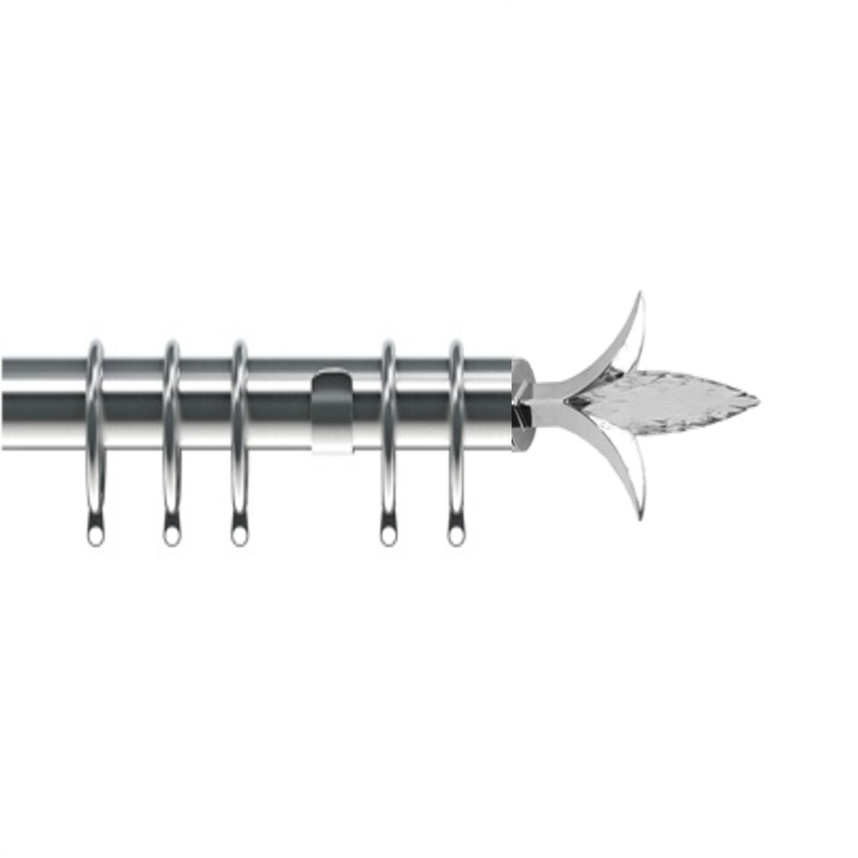 image 1 of 35mm Fixed Length Metal Curtain Pole Set Chrome Fleur de Lys Finial 380cm Silver | Silver