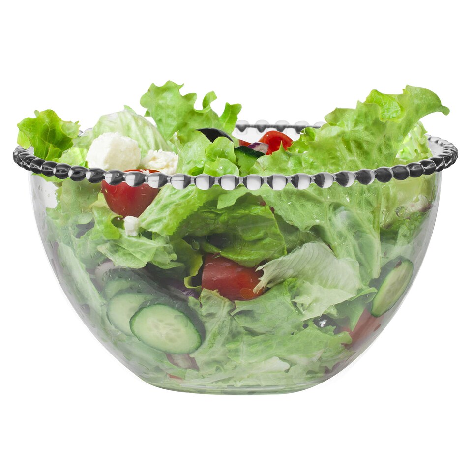 image 1 of Bella Perle Glass Beaded Edge Dinnerware Serving Salad, Dinner, Breakfast Bowl Gift Idea | Clear | Transparent | Medium | 1
