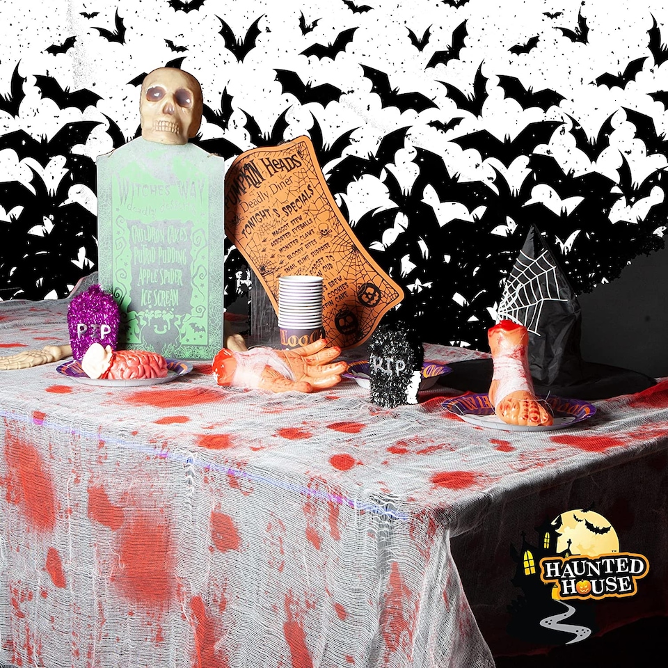 image 1 of PMS Halloween Bloody Gauze Tablecloth - 152 x 213 cm Terrifying Table Decoration