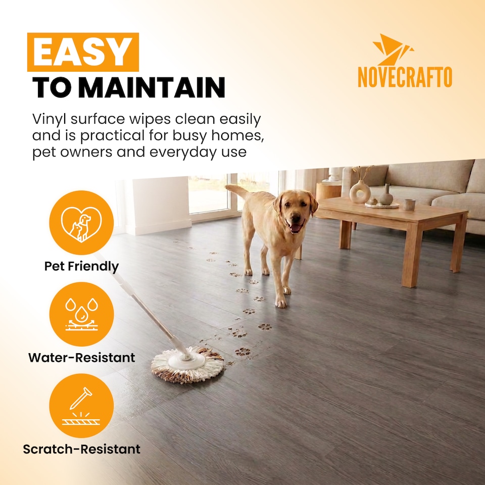 image 1 of NOVECRAFTO Self Adhesive Floor Planks | 5.9x35.9in (91.4x15.2cm) Each | Peel & Stick Vinyl Flooring | Grey Oak Wood Effect | Waterproof DIY Tiles | Grey | 1.39 sqm