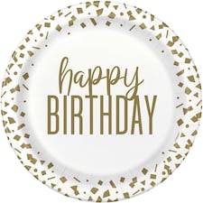 8 CONFETTITI GOLD BIRTHDAY 9" PLATE -  UNIQUE