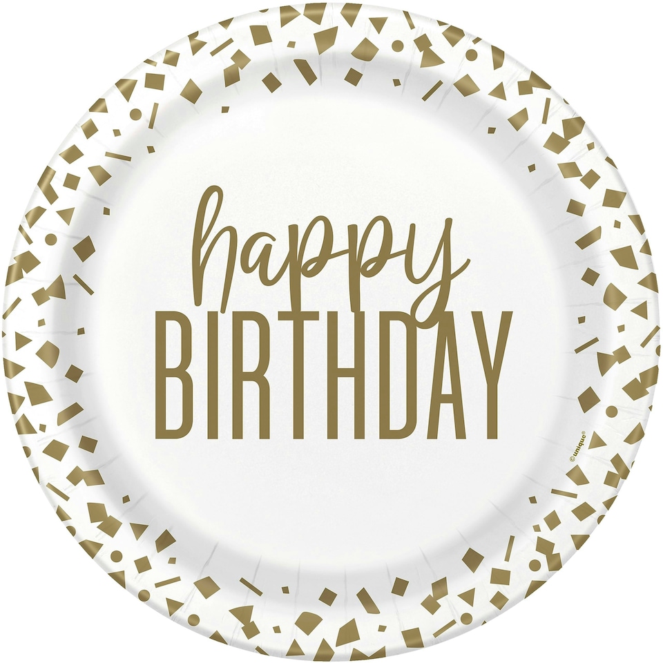 8 CONFETTITI GOLD BIRTHDAY 9" PLATE - UNIQUE